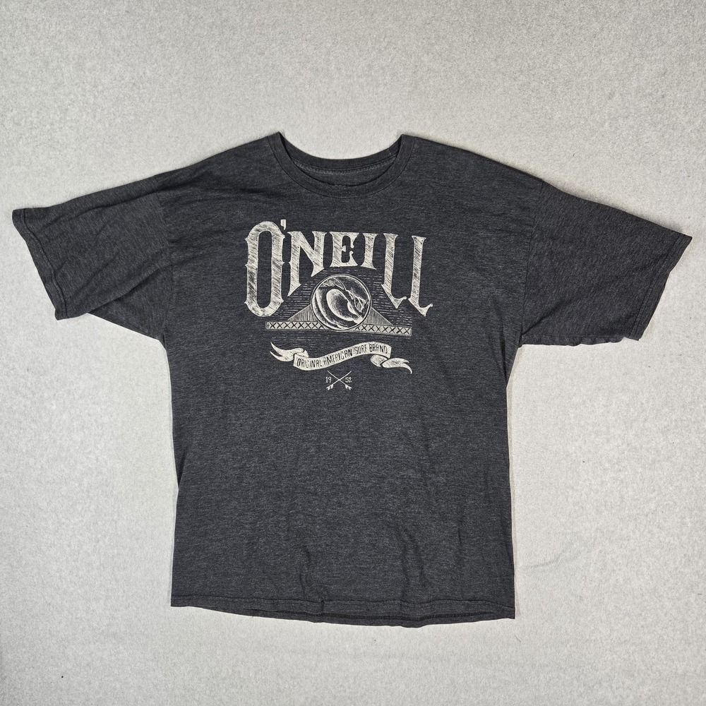 O'Neill Men Shirt XL Charcoal Gray Graphic Surf Wave Logo Short Sleeve Crew Neck